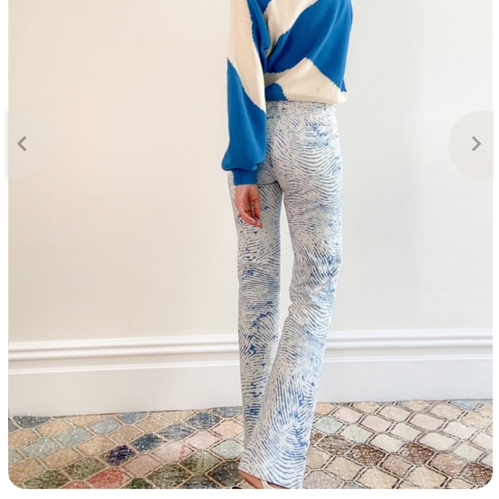 Paloma-Wool Huella High Waisted Organic Cotton Designer Blue & White Pants Small — image 2 of 8